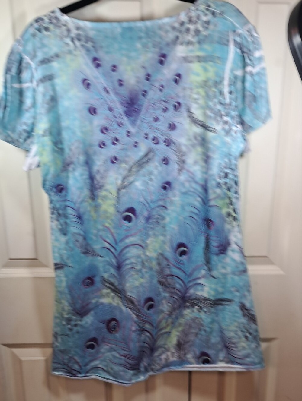 Toffee n' Apple Blue Peacock-Print V-Neck Tunic - Picture 6 of 8